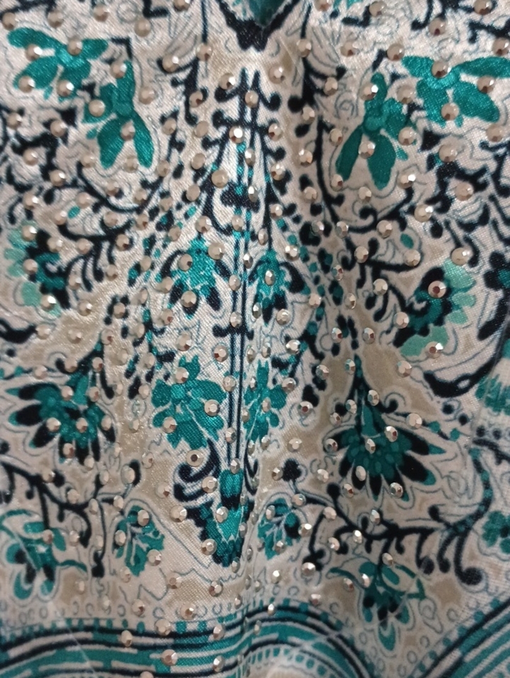 JM Collection Paisley Boho Tunic Top Beaded V-Neck XL Turquoise White NWOT - Picture 6 of 15